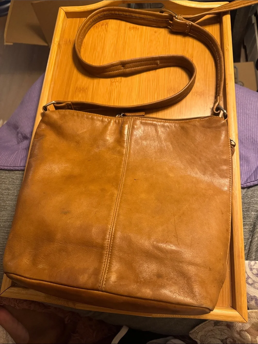 Tignanello Cognac Brown Leather Messenger Crossbody